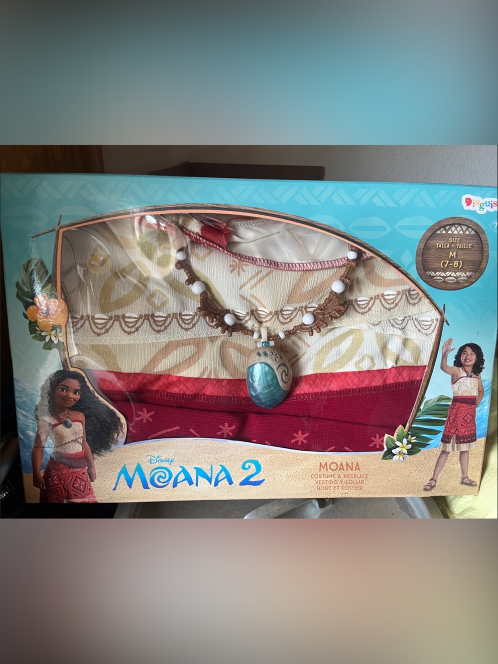 Disney Moana 2 Costume w/ Shell Necklace. Size M (7-8)- NWT